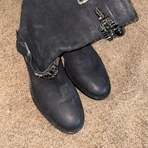 Vera Wang Lavender Black Jeweled Leather Moto Boots 10